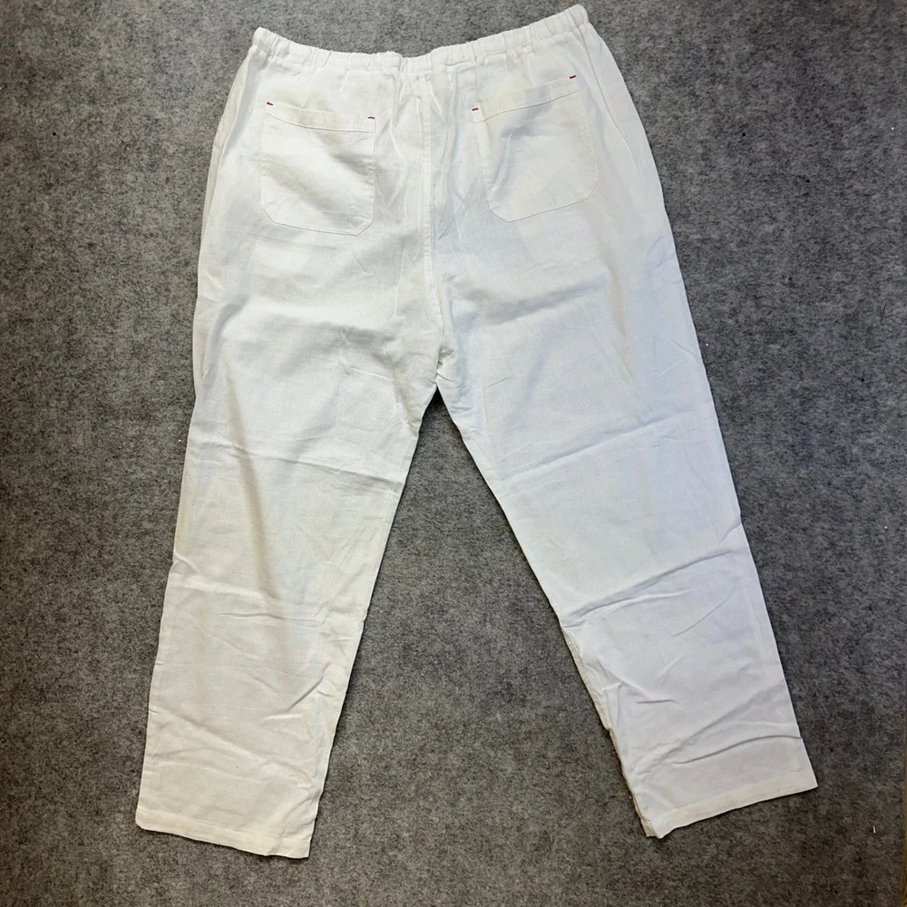 Linen Drawstring Pants Mens XL White New Casual Straight Leg
